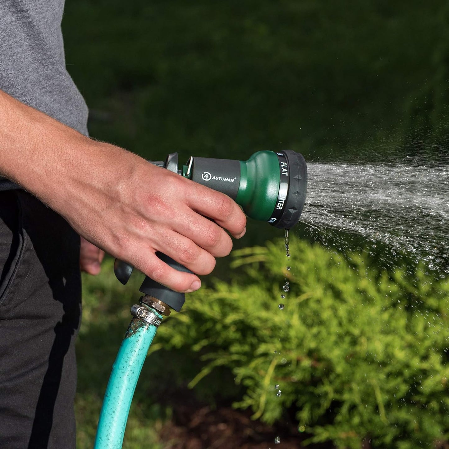 AUTOMAN Gartenschlauch-Düse, ABS-Wassersprühdüse mit 7 verstellbaren Bewässerungsmustern, rutschfest für Bewässerung von Pflanzen, Rasen und Garten, Autowaschen, Reinigung, Duschen von Haustieren und