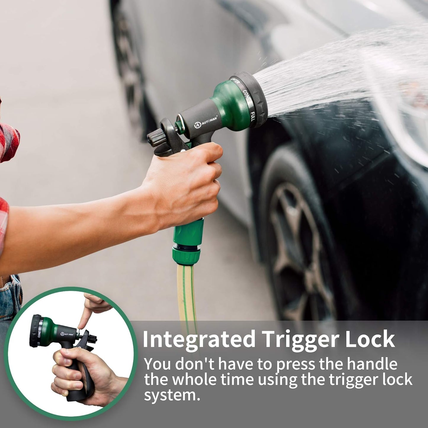 AUTOMAN Gartenschlauch-Düse, ABS-Wassersprühdüse mit 7 verstellbaren Bewässerungsmustern, rutschfest für Bewässerung von Pflanzen, Rasen und Garten, Autowaschen, Reinigung, Duschen von Haustieren und