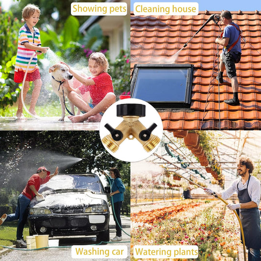 Biswing Gartenschlauch-Verteiler, 2-Wege, robuster Messing-Anschluss, Wasserhahn-Verteiler, Y-Verteiler, 2 Ventile mit 2 zusätzlichen Gummi-Unterlegscheiben